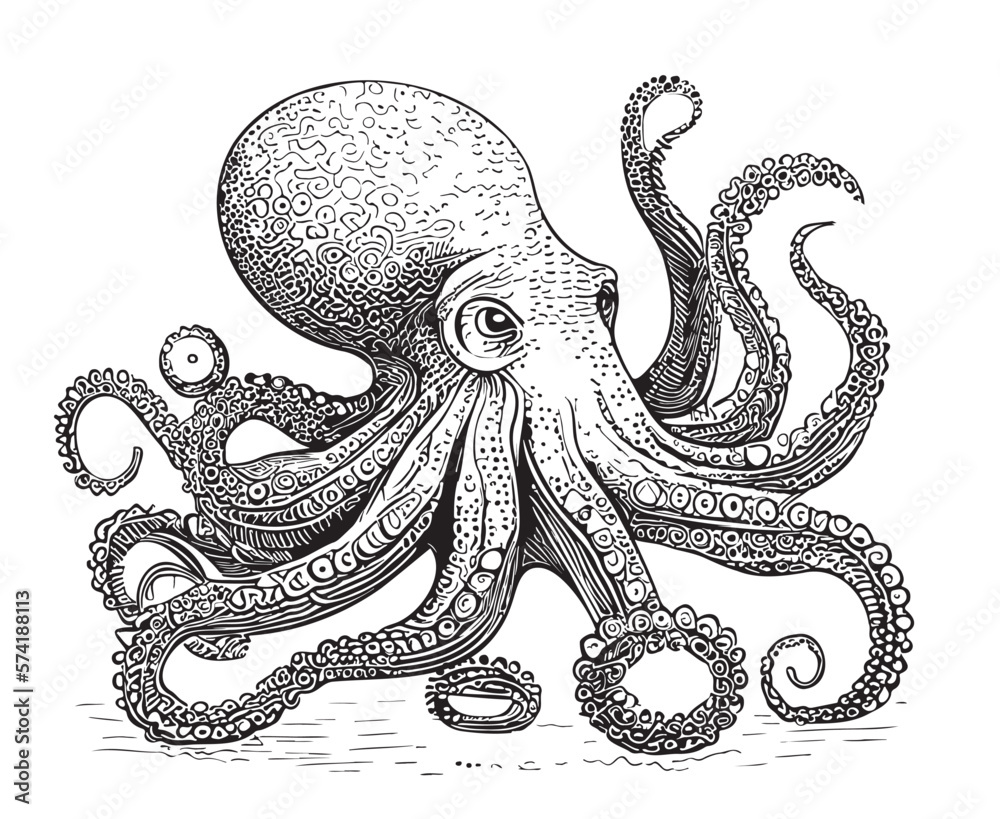 Octopus Tentacle Set Sketch Vector Illustration, Vectors