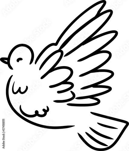 Vector drawing of a pigeon, dove. Sketch, contour,silhouette,flat,black and white.In cartoon style, hand drawn, doodle, isolated. Silly, cute, funny. Birds, animal, city, character, emotion