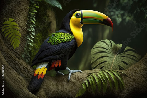 The keel-billed toucan  Ramphastos sulfuratus   also known as sulfur-breasted toucan  keel toucan  or rainbow-billed toucan  is a colorful Latin American member of the toucan family. 