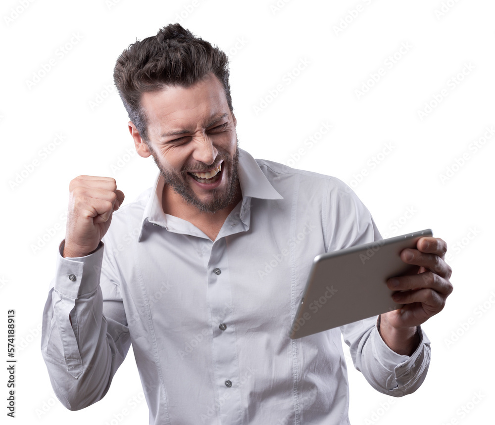 Cheerful smiling young man with tablet Cheerful smiling young man with tablet