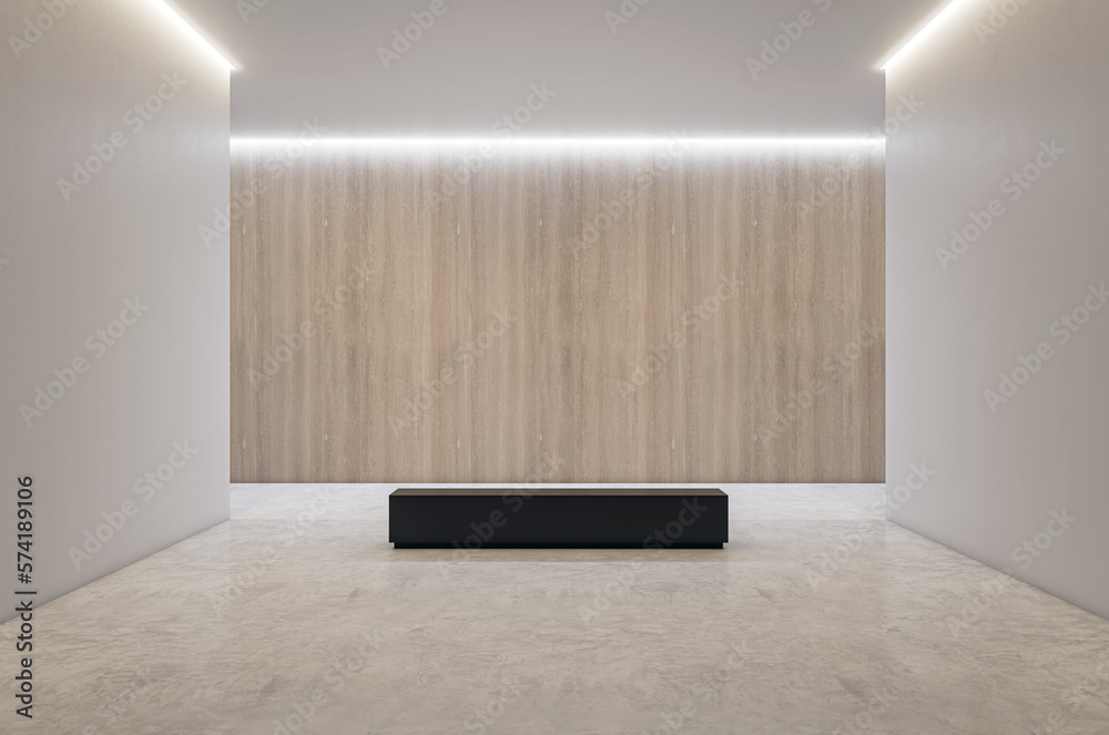Front view on backlit blank light wooden wall background with place for ...