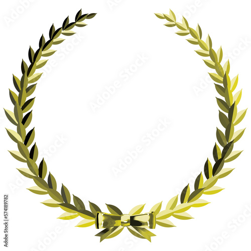 黄金に輝く月桂樹とリボンのエンブレム　ベクターイラストレーション