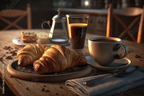Coffee with croissant  Generative AI