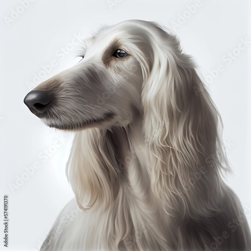 Afghan Hound. Portrait. Realistic illustration of dog isolated on white background. Dog breeds.