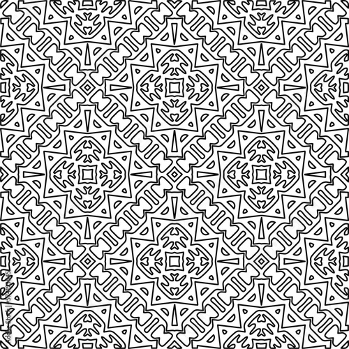  Monochrome ornamental texture with smooth linear shapes  zigzag lines  lace pattern.Abstract geometric black and white pattern for web page  textures  card  poster  fabric  textile.