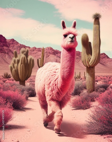 Pink lama in the desert