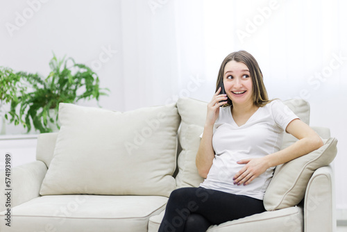 Photo of lovely pregnant woman facial expression.