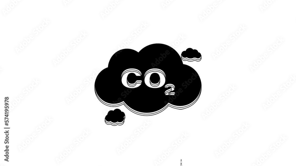 Black CO2 emissions in cloud icon isolated on white background. Carbon dioxide formula symbol, smog pollution concept, environment concept. 4K Video motion graphic animation Black CO2 emissions in cloud icon isolated on white background. Carbon dioxide formula symbol, smog pollution concept, environment concept. 4K Video motion graphic animation