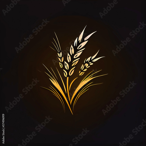 Wheat, rye, and spike silhouette logo design concept in minimalist vector style illustration made with generative AI