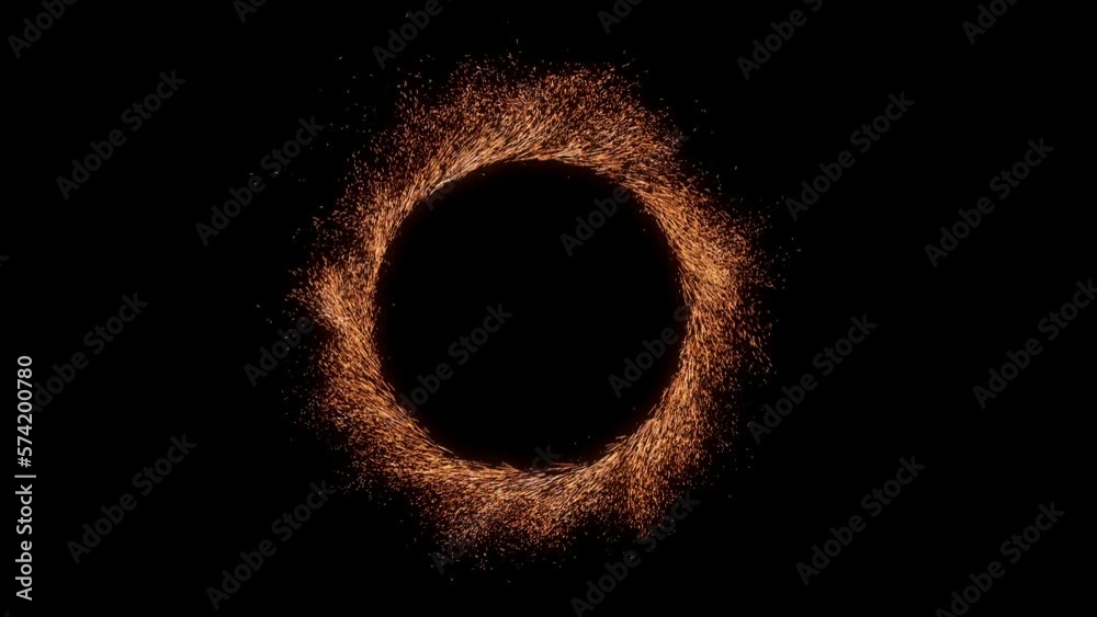 Invocation of a strange dimensional portal, circle of orange sparks without floor. Loop animation. VFX element.