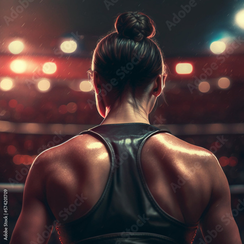 Back view of a female boxing fighter. Generative AI. © DALU11