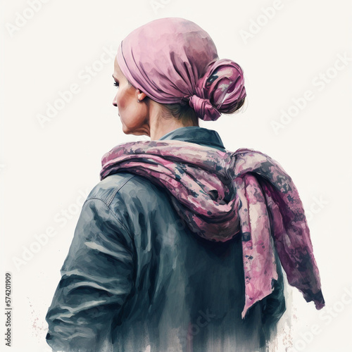 Billede på lærred Woman with a pink headscarf on a white background