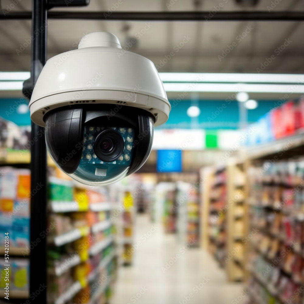 Surveillance camera in a store. Generative AI. Surveillance camera in a store. Generative AI.