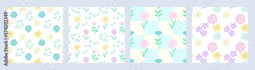 Blooming flowers seamless pattern set. Spring summer pastels background