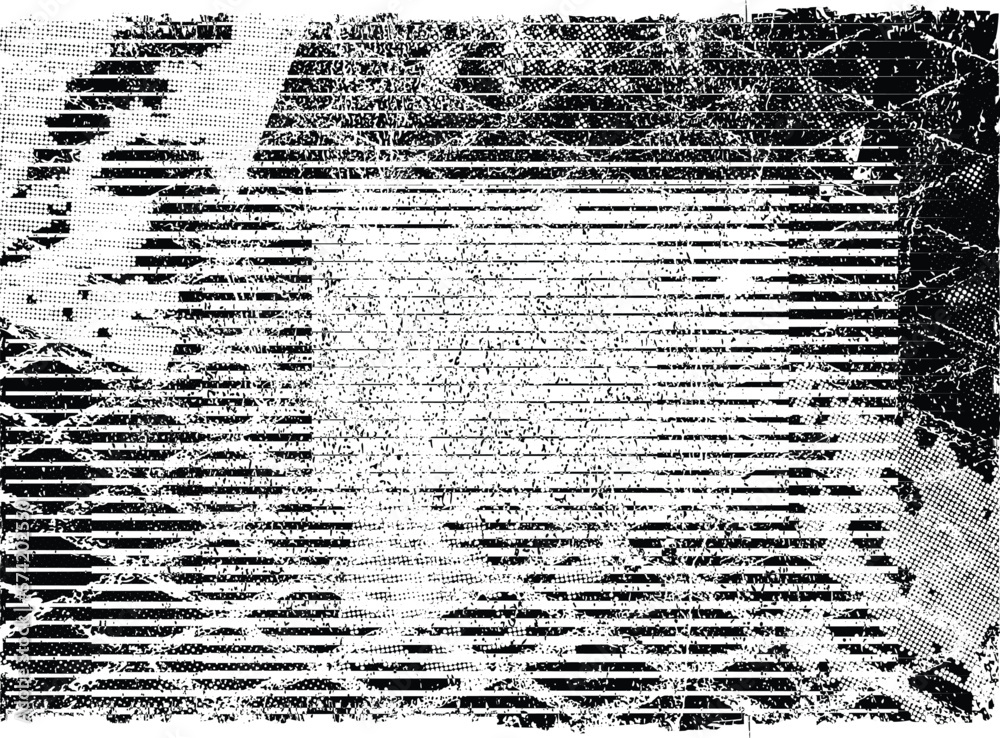 Glitch distorted grunge layer  . Noise destroyed texture . Trendy defect error shapes . Overlay grunge texture . Distressed effect .Vector shapes with a halftone dots screen print texture.