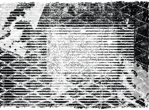 Glitch distorted grunge layer . Noise destroyed texture . Trendy defect error shapes . Overlay grunge texture . Distressed effect .Vector shapes with a halftone dots screen print texture.