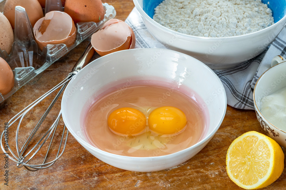 Basic cake ingredients - selective focus Basic cake ingredients - selective focus