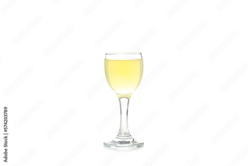 Limoncello, Italian lemon liqueur, isolated on white background