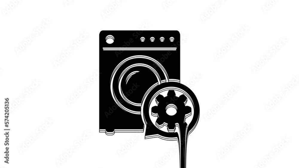 Black Washer and gear icon isolated on white background. Adjusting app, service concept, setting options, maintenance, repair, fixing. 4K Video motion graphic animation Black Washer and gear icon isolated on white background. Adjusting app, service concept, setting options, maintenance, repair, fixing. 4K Video motion graphic animation