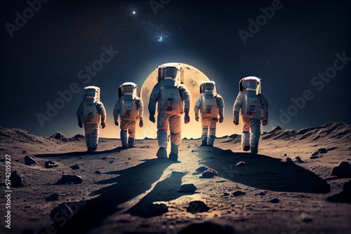 Astronauts team is walking on the moon. Generative AI, Generative, AI