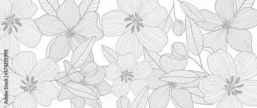 Vector delicate botanical illustration with flowers, vectors, leaves, buds in pastel colors on white background for covers, backgrounds, wallpaper, design, decor © Лилия Агапова