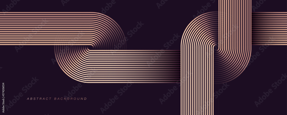 Luxury abstract gold glowing circle lines on dark background. Retro style. Geometric stripe line art design. Modern shiny golden lines. Suit for poster, banner, brochure, cover, website, flyer - obrazy, fototapety, plakaty 