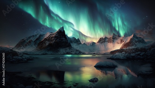 northern lights, mountains, lake, Generative ai © Image-Love