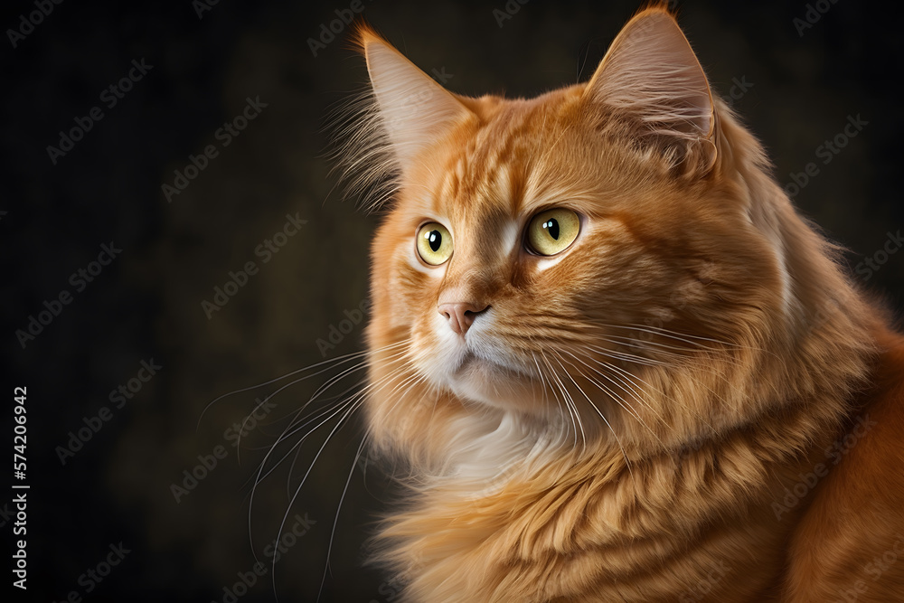 Fototapeta premium Portrait Beautiful cute orange cat photography made with Generative AI