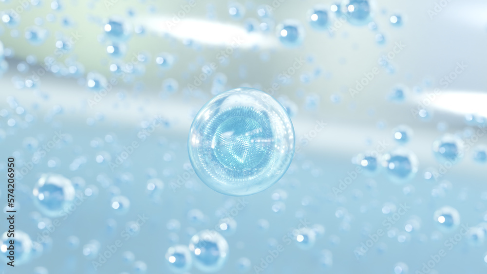 custom made wallpaper toronto digital3D rendering Cosmetics Blue Serum bubbles on defocus background. Collagen bubbles Design. Moisturizing Essentials and Serum Concept. Vitamin for health care and beauty concept. 