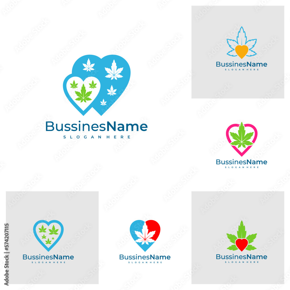 Set of Love Cannabis logo vector template. Creative Cannabis logo design concepts