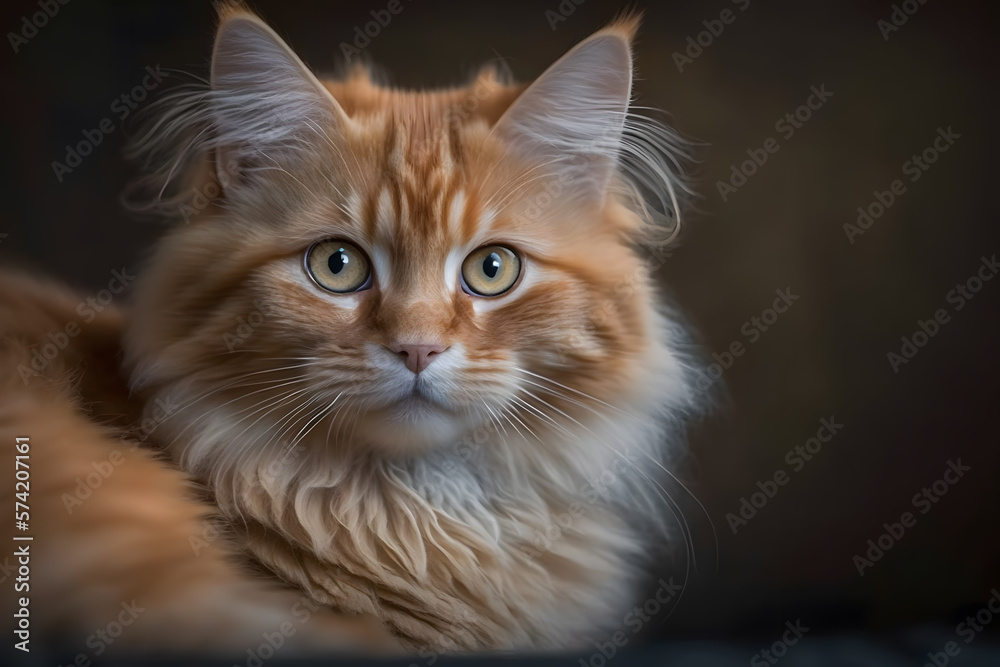 Portrait Beautiful cute orange cat photography made with Generative AI