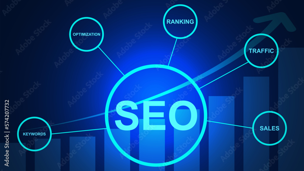 Obraz premium SEO search engine optimization background for internet marketing, digital marketing, online shopping template design.