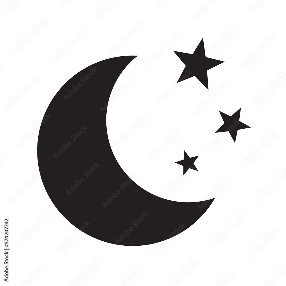 Crescent moon with stars icon on white background. Night icon. Crescent moon icon. Minimalist style. Crescent moon with stars icon on white background. Night icon. Crescent moon icon. Minimalist style.