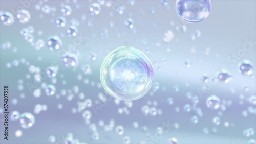 Wallpaper Mural Numerous liquid bubbles in water rise up close-up on a light blue background. extra-slow motion stunning shiny blobs or droplets of moisturizing bubble Design for 3D animation Torontodigital.ca