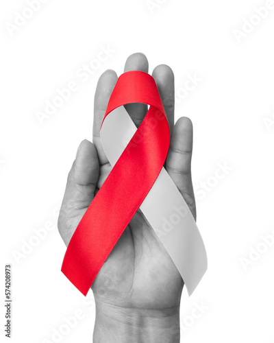 Red white awareness ribbon for Aplastic Anemia, Deep Vein Thrombosis (DVT), Hereditary Hemorrhagic Telangiectasia, Oral Cancer, Squamous Cell Carcinoma photo