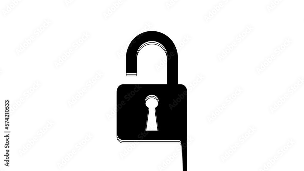 Black Open padlock icon isolated on white background. Opened lock sign. Cyber security concept. Digital data protection. Safety safety. 4K Video motion graphic animation Black Open padlock icon isolated on white background. Opened lock sign. Cyber security concept. Digital data protection. Safety safety. 4K Video motion graphic animation