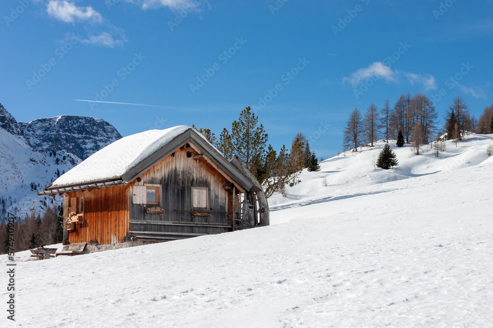 Chalet a Valfreda e Fuciade in Val di Fassa e Val Falcade, Trentino, Dolomiti, alpi italiane.