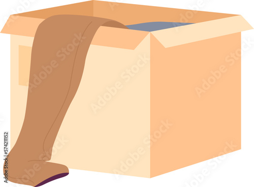 Open cardboard box with old unwanted clothes semi flat color vector object. Editable icon. Full sized item on white. Simple cartoon style spot illustration for web graphic design and animation