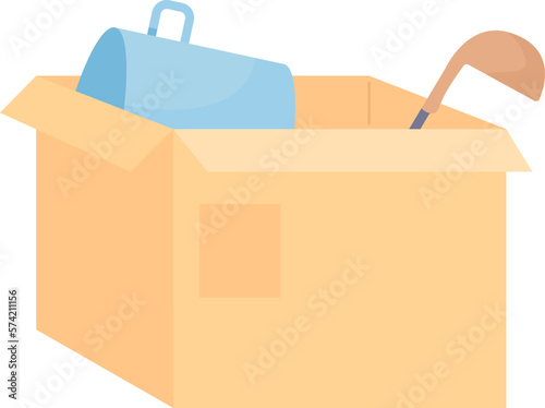 Moving cartoon box with kitchenware and cookware semi flat color vector object. Editable icon. Full sized item on white. Simple cartoon style spot illustration for web graphic design and animation