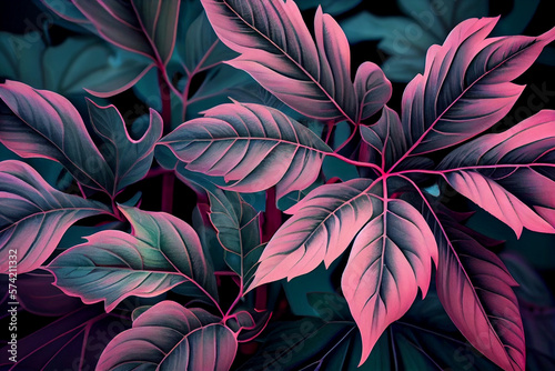  Plant leaves pink background  floral tropical leaves pattern for wallpaper  Generative AI 