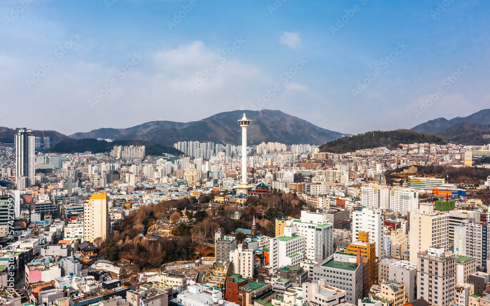 Cityscape of Busan in Winter. Aerial view