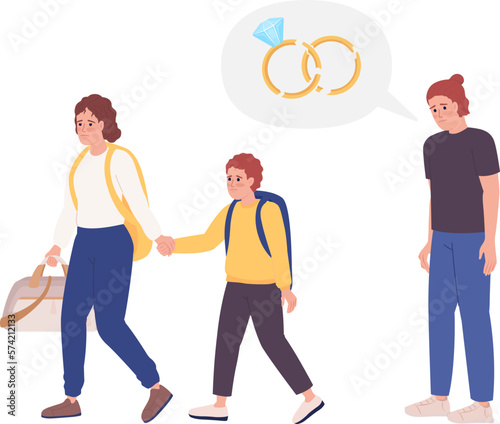 Divorced mom taking son away from dad semi flat color vector characters. Editable figures. Full body people on white. Simple cartoon style spot illustration for web graphic design and animation