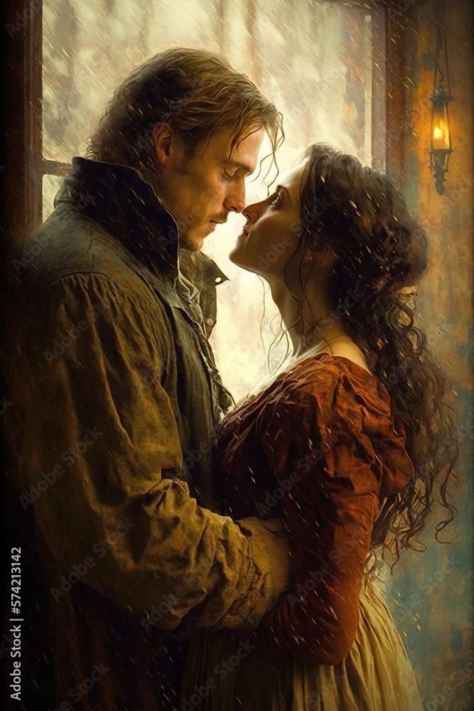 Couple in romance illustrations of digital art, romantic close man and woman generative ai