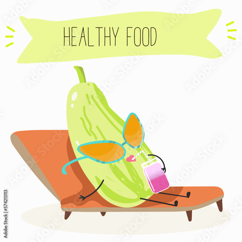 Illustration with funny characters marrow, pattypan,courgette, crop, zucchini, patisson.  Funny and healthy food. Vitamins, cute face food, ingredients, vegetarianism, vector cartoon, antioxidant.