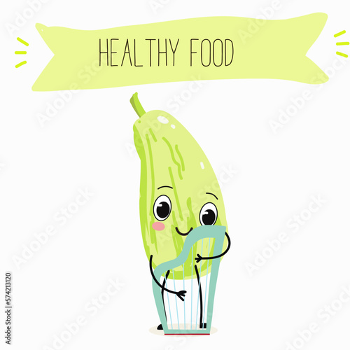 Illustration with funny characters marrow, pattypan,courgette, crop, zucchini, patisson.  Funny and healthy food. Vitamins, cute face food, ingredients, vegetarianism, vector cartoon, antioxidant.