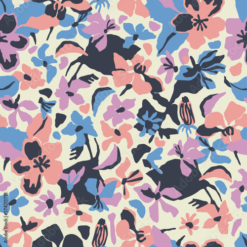 Vector Abstract flower illustration seamless repeat pattern