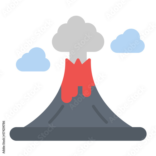 Volcano Landscape Flat Multicolor Icon