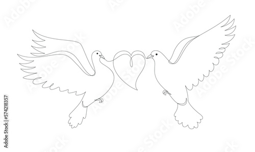 Pigeons in a modern abstract minimalist one line style with a heart.