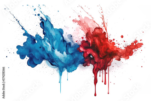 Watercolor Paint Powder Splat Blue White Red Explosive blob drip splodge spot Mark With an Explosion of Color, Movement and Artistic Flair Illustration Fun, Expressive