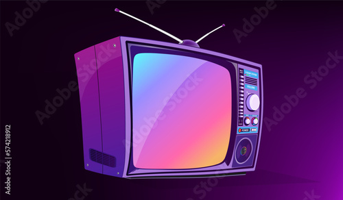 Old style television vector illustration. 80s technology. 90s TV set. Retro style 90s TV illustration.
